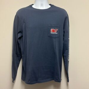 Vineyard Vines Long Sleeve Pocket T Football Whale Textured Men SZ S Navy